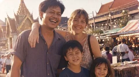 Family selfie at a Thai market